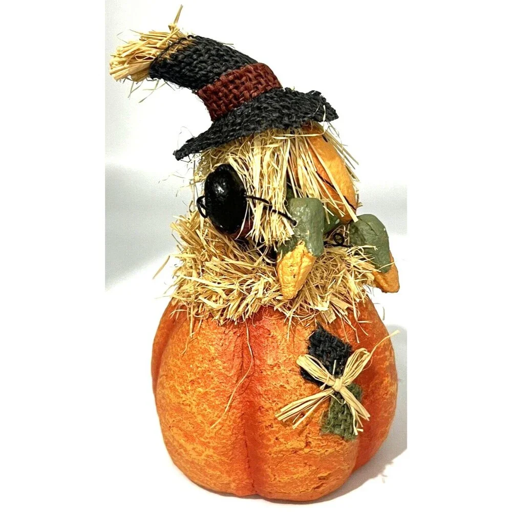 Scarecrow Pumpkin Figurine Eerie Alley Fall Halloween Thanksgiving Decor 6.5